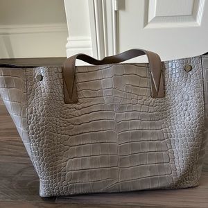 Vince grey leather snake print tote.